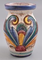 Olasz váza, mázas kerámia, kézzel festett, jelzett, apró kopásnyomokkal, m: 14,5 cm