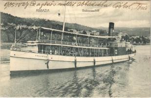 1905 Abbazia, Opatija; VOLOSCA egycsavaros tengeri személyszállító gőzhajó (Salondampfer) / Hungarian single screw sea-going passenger steamer