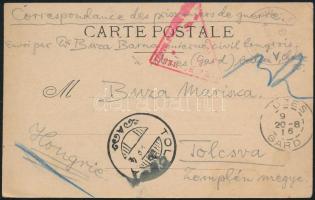 1916 Buza Barna politikus, író, később a Károlyi Kormány minisztere polgári internáltként írt levelezőlapja Franciaországból Tolcsvára