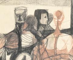 Gulyás Dénes (1927-2003): Jelenet, 1962. Kréta, papír. Jelzett. Üvegezett fa keretben. 36,5x52 cm