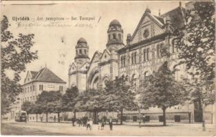 1917 Újvidék, Novi Sad; izraelita templom, zsinagóga, villamos / synagogue, tram