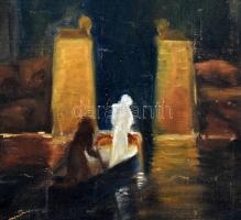 Csontváry jelzéssel: Holtak szigete. Olaj, vászon, sérült. 60x80 cm