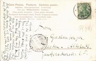 1906 Síbaleset. Humoros téli sport művészlap / Ski accident, humour. Winter sport art postcard. P. &...