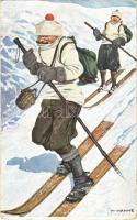 Síelők. Humoros téli sport művészlap / Skiing, humour. Winter sport art postcard. Wintersport No. 9. No. 4026.