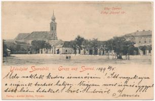 1899 (Vorläufer) Szered, Vág-Szered, Sereth, Sered nad Váhom; Zichy József tér, templom. Atelier Helios / square, church + "POSTAKALUZ-GALÁNTA" (EK)