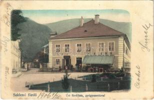 1906 Szklenófürdő, Sklené Teplice; Úri fürdőház, gyógyszertár / men spa, pharmacy