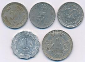 India 1964-1979. 50p (3xklf) + 1975. 10p Al + 1979. 1R Cu-Ni T:2,2- India 1964-1979. 50 Paise (3xdiff) + 1975. 10 Paise Al + 1979. 1 Rupee Cu-Ni C:XF,VF