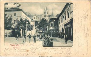 1900 Trencsén, Trencín; Pap utca, kávéház, Blaschke E. üzlete / street, cafe, shop (EK)