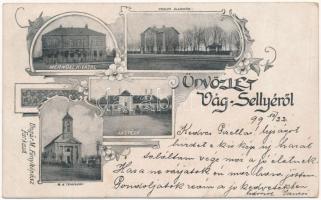 1899 (Vorläufer) Vágsellye, Schelle, Sala nad Váhom; Mérnöki hivatal, vasútállomás, Római katolikus templom, kastély. Ungár M. fényképész / railway station, church, castle, engineering office. Art Nouveau, floral  (EK)