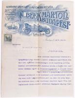 1918 Bp., Beck Márton kerékpár-, varrógép és automobil részek fejléces számlája okmánybélyeggel