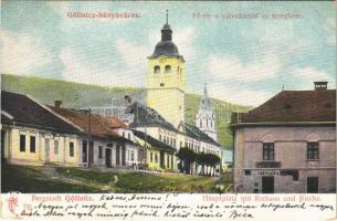 1904 Gölnicbánya, Gelnica; bányaváros, Fő tér, városháza, templom, Toffler J. üzlete. Feitzinger Ede 1904/14. 732. A.J. / main square, town hall, church, shop (EK)