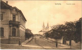 1915 Ipolyság, Sahy; Templom utca, Új takarékpénztár / street, church, new savings bank (EK)