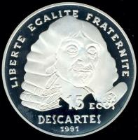 Franciaország 1991. 100Fr/15Ecu Ag "Descartes" T:PP Csak 20.000db!