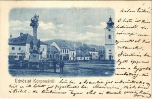 1899 (Vorläufer) Korpona, Krupina; Szentháromság szobor és tér, templom, üzlet / Trinity statue and square, church, shop