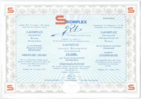 Budapest 1992. "S-Komplex - Nemzetközi Biztonságvédelmi Részvénytársaság" törzsrészvény 10...