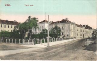 1912 Zilah, Zalau; Turul park, törvényszék. Takáts Miklós kiadása / park, court
