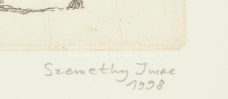 Szemethy Imre (1945- ): Nemzeti Lovarda. Rézkarc, papír, jelzett, számozott (6/75). Üvegezett fa ker...