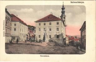 Selmecbánya, Schemnitz, Banská Stiavnica; Városháza, tér, Szentháromság szobor. Joerges / square, town hall, Trinity statue