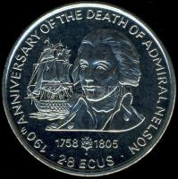 Gibraltár 1995. 2.8Ecu "Nelson admirális halálának 190. évfordulója" T:BU