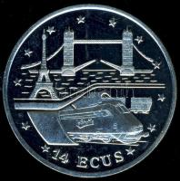 Gibraltár 1994. 14Ecu Ag "Eurotunnel" T:PP k.