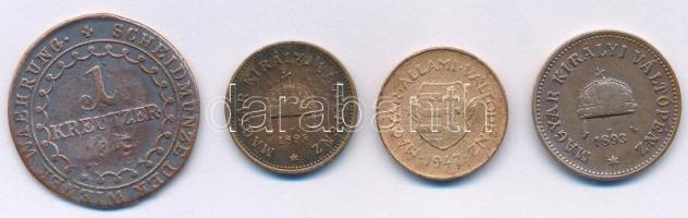 1812S 1kr Cu "I. Ferenc" + 1893. 1f Br + 2f Br + 1947. 2f Cu-Zn T:2-,3