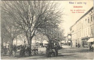 1909 Crikvenica, Cirkvenica; Hal és gyümölcs piac / Ribni i vocni trg / fish and fruit market