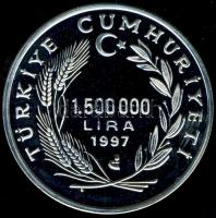 Törökország 1997. 1.500.000L Ag "Myrali AzizNoel Baba és Euró" T:PP R! Csak 10.492db!