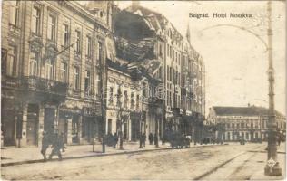 Belgrade, Hotel Moszkva / Hotel Moscow and Balkan, ruins of a destroyed building, shops (EK)