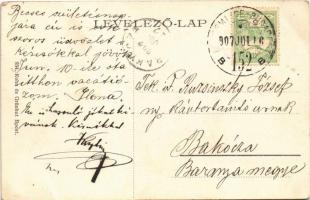 1907 Lajosmizse, Vasútállomás, gőzmozdony, vonat, vasutasok. Kohn és Grünhut kiadása + "LAJOSMI...