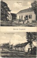 1930 Öreglak, utca, Római katolikus templom és iskola, Szántó János üzlete és saját kiadása (EK)