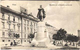 Pécs, Majláth tér és Kossuth szobor, piac. Elek Albert 28. 1916. (EK)