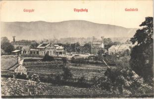 1909 Vágújhely, Nové Mesto nad Váhom; Gázgyár. Bruck Gyula felvétele és kiadása / Gasfabrik / gas factory, gasworks (ragasztónyom / glue marks)
