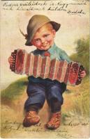 1928 Boy with accordion. Children art postcard. H.B. Nr. 403/1. artist signed (EK)