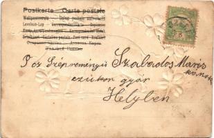 1904 Boldog Újévet! / New Year greeting art postcard, pig with clovers. Art Nouveau, Emb. litho (EB)