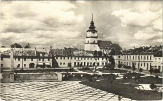 Privigye, Prievidza; Stálinovo nám. / Sztálin tér, templom, üzletek / square, church, shops (EK)