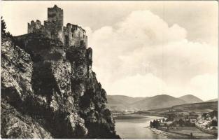 1957 Sztrecsnó, Sztrecsény, Strecno; Hrad Strecno / Sztrecsnó vára a Vágnál / castle ruins, Váh river (ragasztónyom / glue marks)