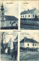 1927 Vásárosbéc (Baranya), Református templom, iskola és lelkészlak, hősök szobra (Rb)