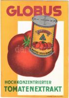 Globus konzervek német nyelvű reklámlapja. Manfred Weiss, Budapest / Hungarian canned foods advertisement in German, tomato can / Hochkonzentrierter Tomatenextrakt