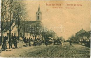 1906 India, Indija; Vasút utca, piac árusokkal, lovaskocsi, templom. W.L. No. 833. / Kolodvor ulica / Bahnhof Gasse / street, market with vendors, church, horse cart (fa)
