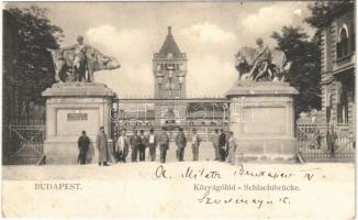 1904 Budapest IX. Közvágóhíd, A vágóhídon keresztül a vásártérre bejárni tilos tábla / Schlachtbrücke
