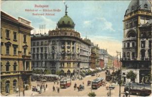 1916 Budapest VIII. Rákóczi út, Blaha Lujza tér, villamosok, gyógyszertár, Pesti Hazai Első Takarékpénztár (EK)