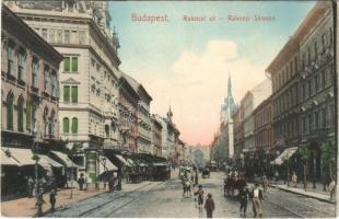 1908 Budapest VII. Rákóczi út, villamosok, Metropole szálloda, hirdetőoszlop. Taussig A. 6676. (Rb)