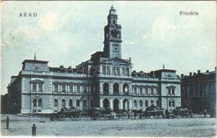 1924 Arad, Primaria / városháza, lovaskocsik / town hall, horse carts (Rb)