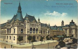 1916 Nagyvárad, Oradea; Görög katolikus püspöki palota, piac, takarékpénztár. Vasúti levelezőlapárusítás 14. 1915. / bishops palace, market, savings bank (fl)