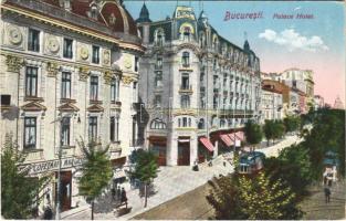1923 Bucuresti, Bucharest, Bukarest; Palace Hotel, Cofetári Murgasel / street, tram, hotel, confectionery (EK)