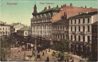 Bucuresti, Bucharest, Bukarest; Piata Teatrului, George Riecker, Georg Degen / square, Marele Hotel English, shops (fl)