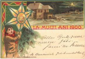 1900 La Multi Ani. Stab. Grafic I.V. Socecu / Román szecessziós újévi üdvözlet / Romanian Art Nouveau New Year greeting. litho