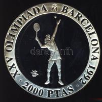 Spanyolország 1991. 2000P Ag "Olimpia-tenisz" T:PP Tanúsítvánnyal!