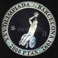 Spanyolország 1992. 2000P Ag "Olimpia-kerekesszékes kosárlabda" T:PP Tanúsítvánnyal!