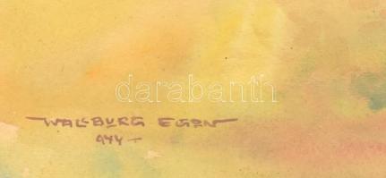 Wallburg Egon (Zórád Ernő, 1911-2004): Gulyahajtás, 1944. Akvarell, papír. Jelzett. Üvegezett fa ker...